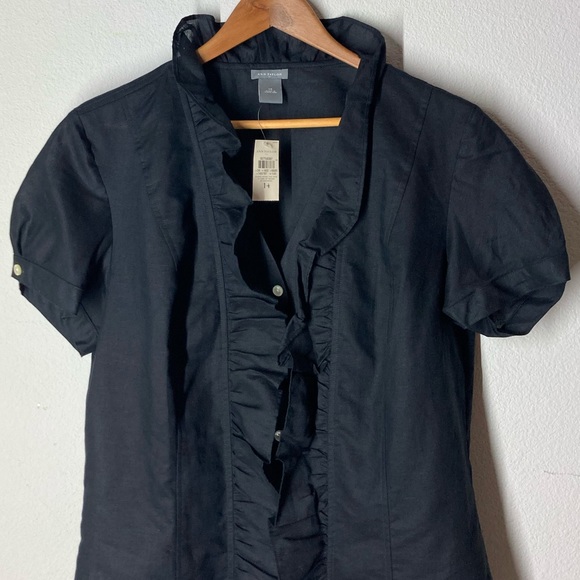 Ann Taylor linen blouse ruffle button down blouse size 14 NWT - Picture 2 of 10